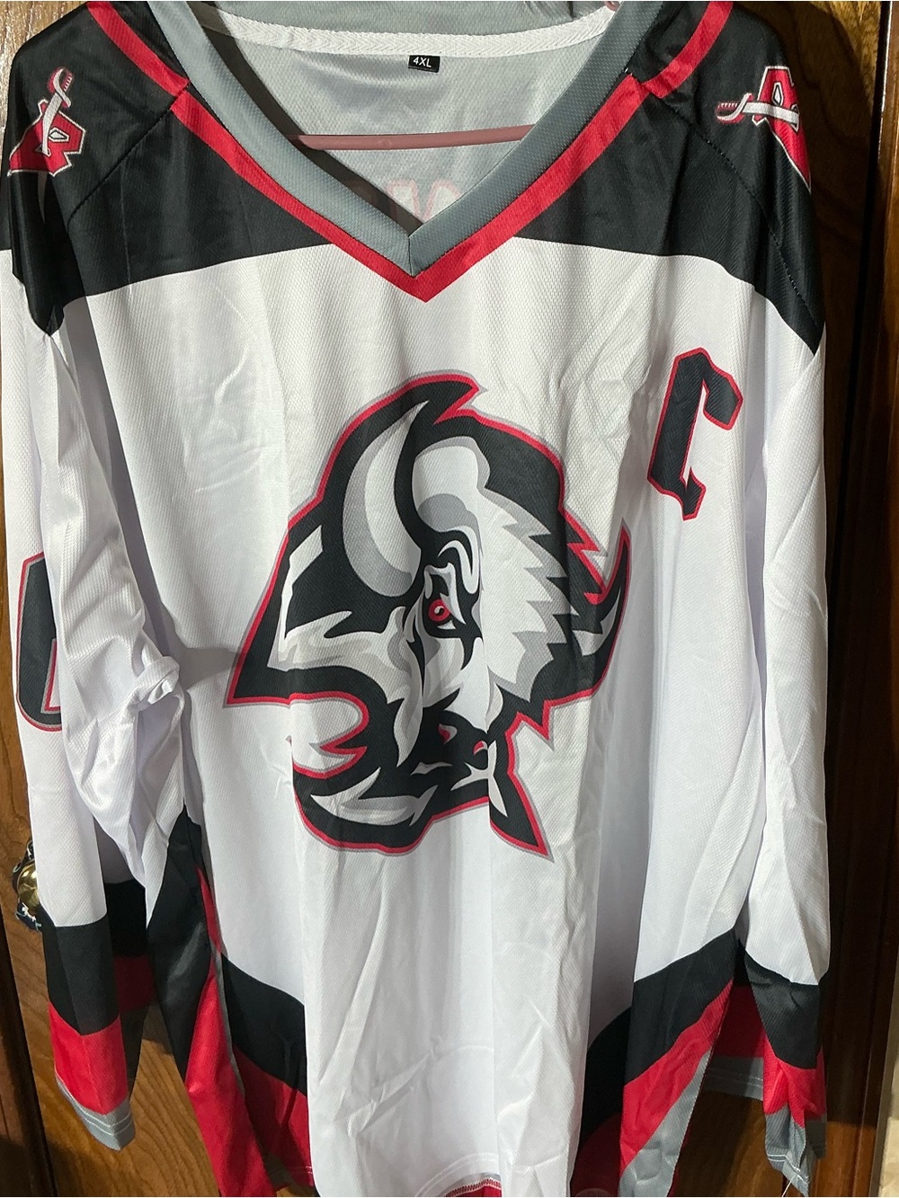 Men's White Buffalo Hockey Jersey with Red & Black Accents